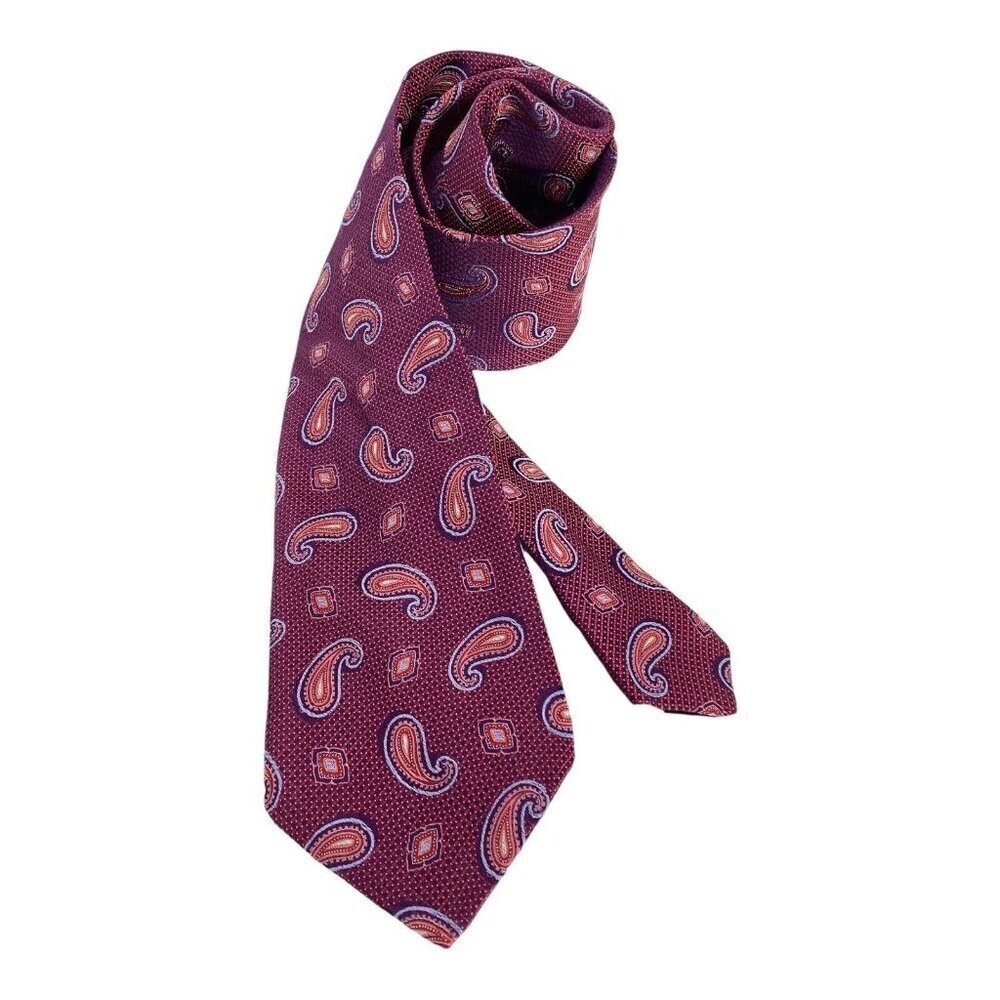 DION SELECTION Purple Paisley Silk Tie H.C In Canada W: 3.5" EX COND